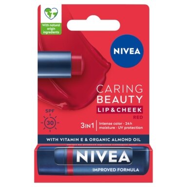 NIVEA Caring Beauty 3in1 lūpų balzamas Red 4.8g