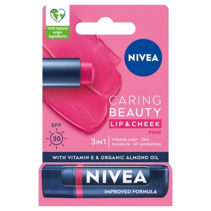 NIVEA Caring Beauty 3in1 lūpų balzamas Pink 4.8g NIVEA Caring Beauty 3in1 lūpų balzamas Pink 4.8g
