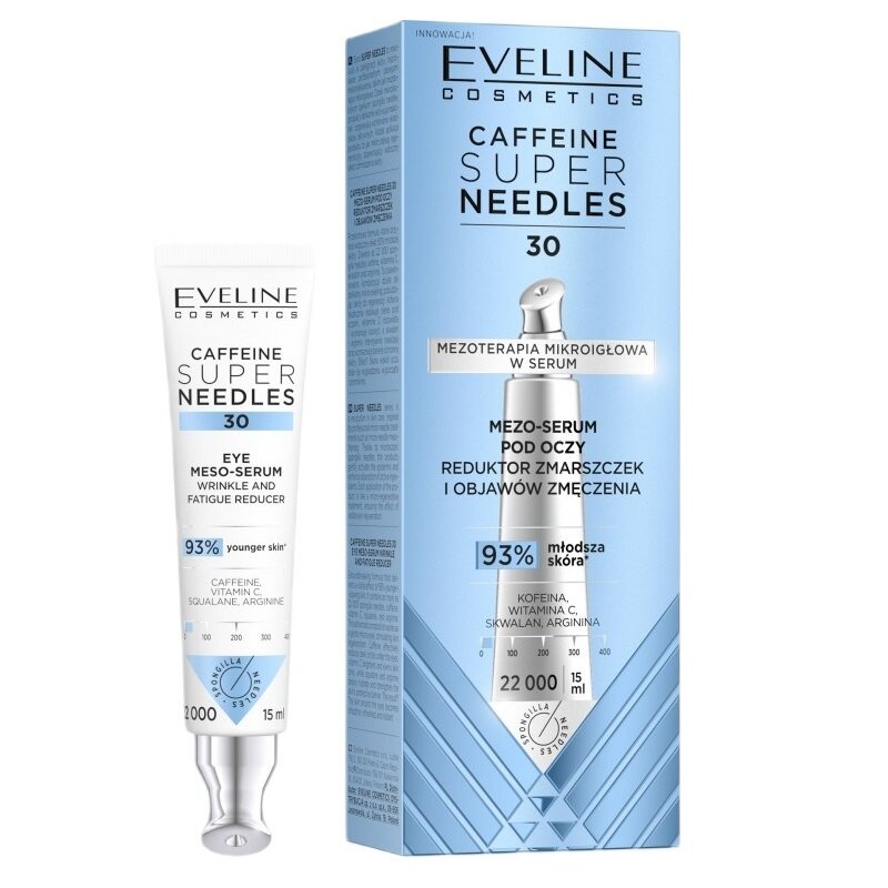 Kofeino Super Needles 30 mezo-serumas paakių odai, raukšlių ir nuovargio mažinimui, 15 ml