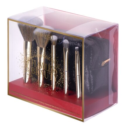 „Flawless Beauty“ makiažo šepetėlių rinkinys su kosmetine „Flawless Beauty“ makiažo šepetėlių rinkinys su kosmetine