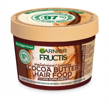 GARNIER Fructis Cocoa Butter Hair Food plaukų kaukė 400ml GARNIER Fructis Cocoa Butter Hair Food plaukų kaukė 400ml