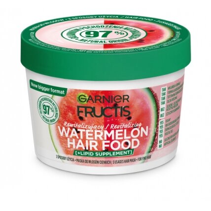 GARNIER Fructis Watermelon Hair Food plaukų kaukė 400ml GARNIER Fructis Watermelon Hair Food plaukų kaukė 400ml