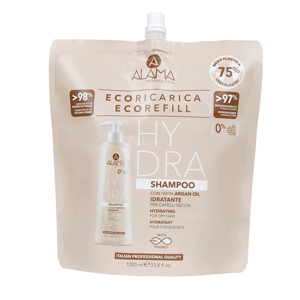 ALAMA Hydra Shampoo Refill šampūnas sausiems plaukams su argano aliejumi 1000ml ALAMA Hydra Shampoo Refill šampūnas sausiems plaukams su argano aliejumi 1000ml