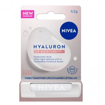 NIVEA Hyaluron Lip Moisture Plus lūpų balzamas Rose 5.2g NIVEA Hyaluron Lip Moisture Plus lūpų balzamas Rose 5.2g