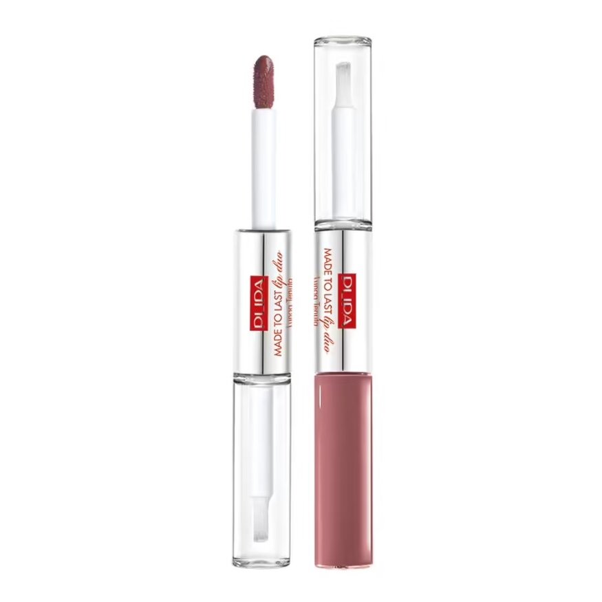 PUPA MILANO Made To Last Lip Duo vandeniui atsparūs skysti lūpų dažai ir lūpų blizgis 010 2x4ml PUPA MILANO Made To Last Lip Duo vandeniui atsparūs skysti lūpų dažai ir lūpų blizgis 010 2x4ml