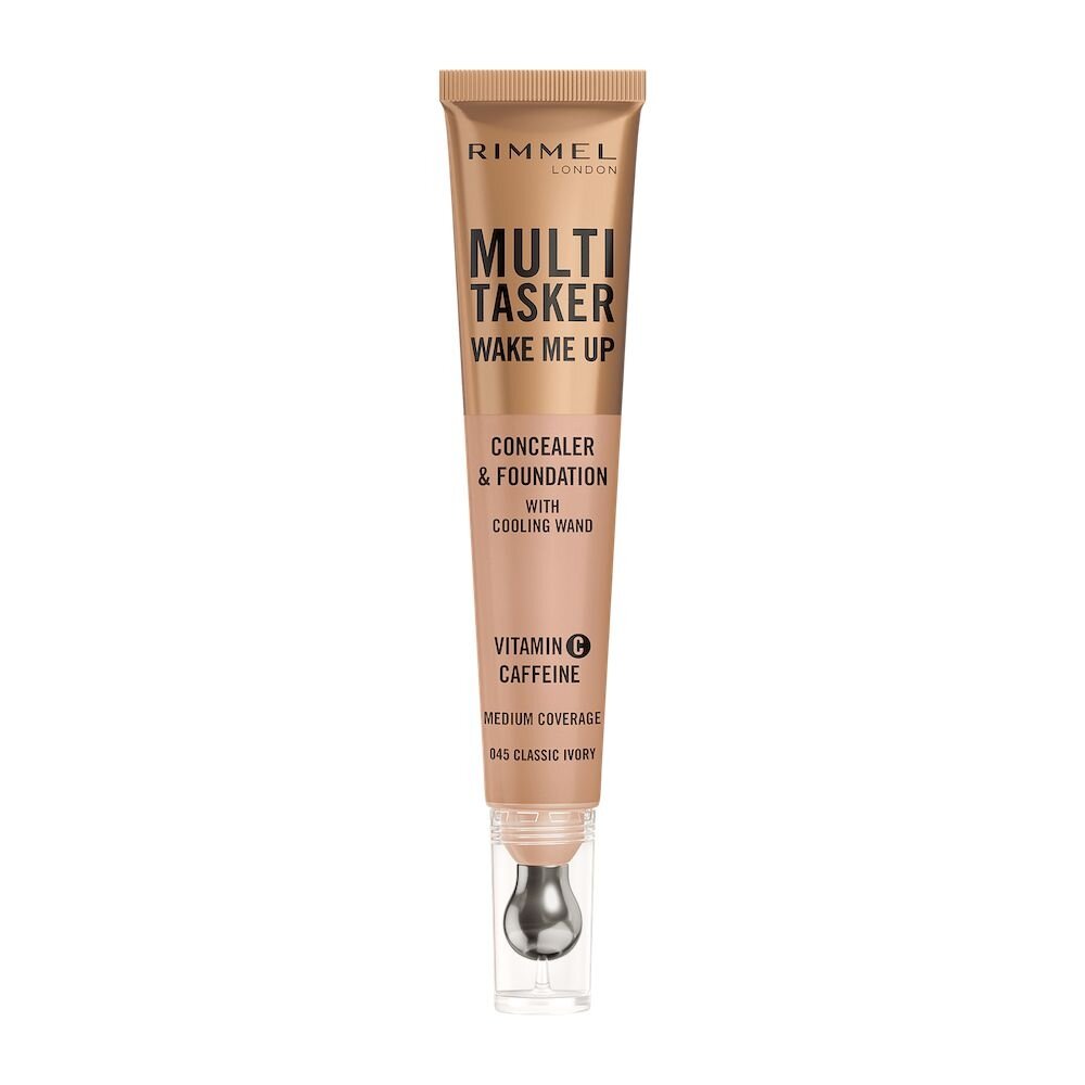 RIMMEL „Multi-Tasker Wake Me Up“ maskuoklis su masažuojančiu aplikatoriumi 045 Classic Ivory 20ml