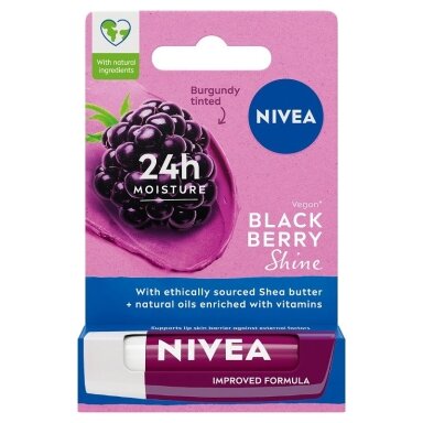 NIVEA puoselėjamasis lūpų balzamas Blackberry Shine 4.8g