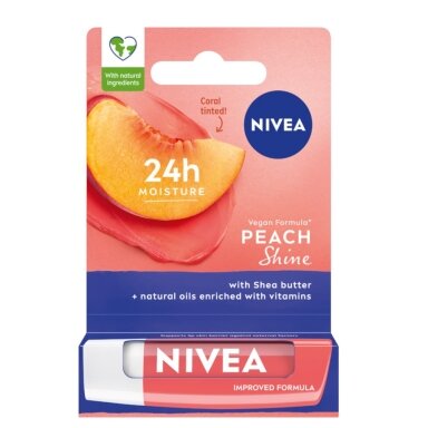 NIVEA puoselėjamasis lūpų balzamas Peach Shine 4.8g