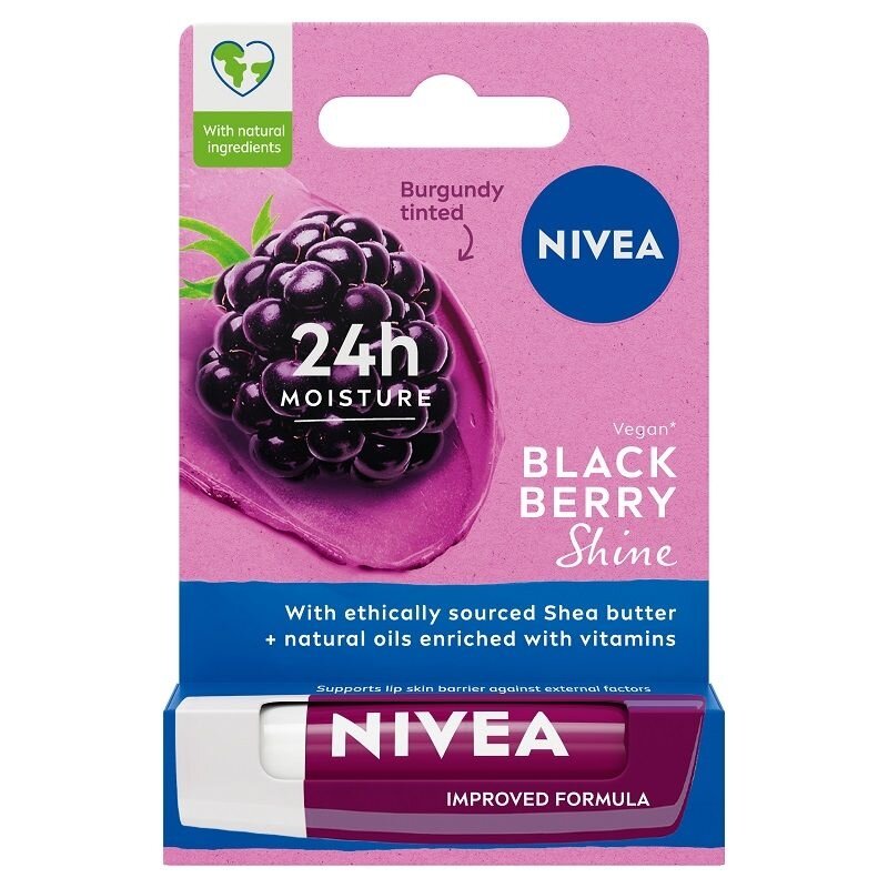 NIVEA puoselėjamasis lūpų balzamas Blackberry Shine 4.8g NIVEA puoselėjamasis lūpų balzamas Blackberry Shine 4.8g