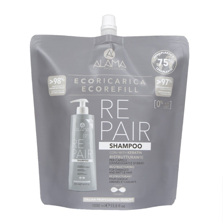 ALAMA Repair Shampoo Refill šampūnas pažeistiems plaukams 1000ml