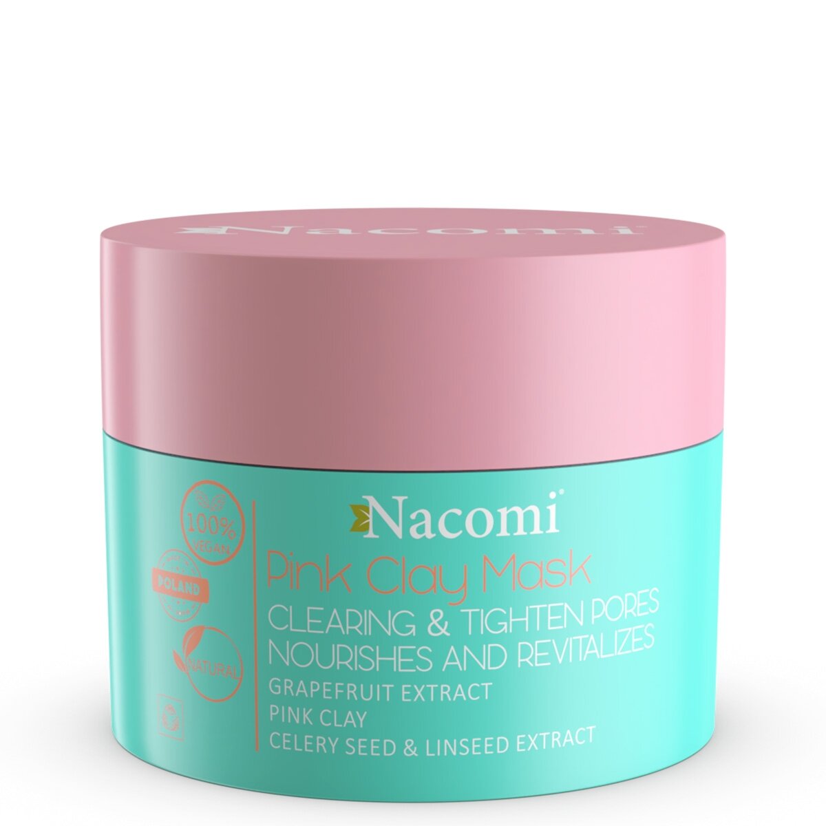 Vegan Pink Clay Mask, valomoji, sutraukianti rausva kaukė, 50ml